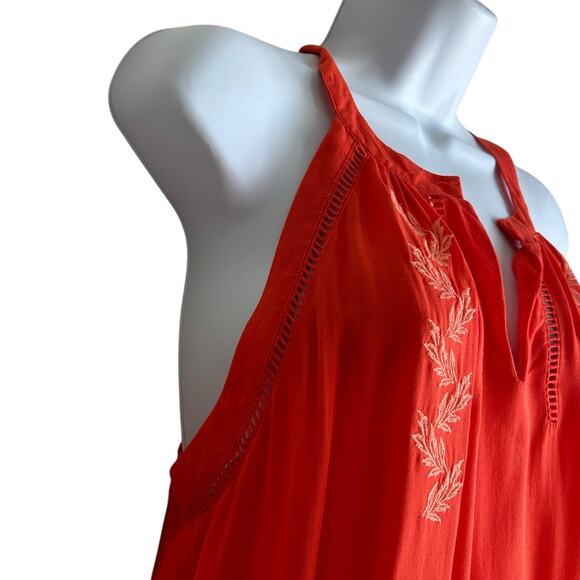 Y2K Gianni Bini Women Tunic Top M Orange Eyelet Inset Flowy Boho Festival Flowy - Picture 8 of 13